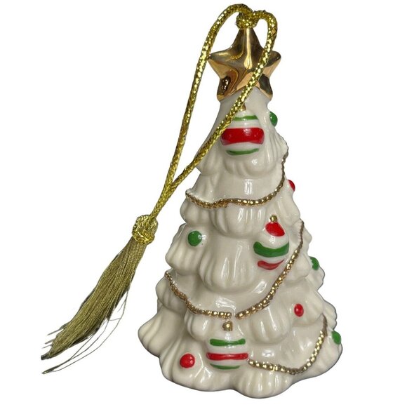 LENOX China Decorated Christmas Tree with Gold Trim & Star Ornament 4' H - Picture 3 of 7